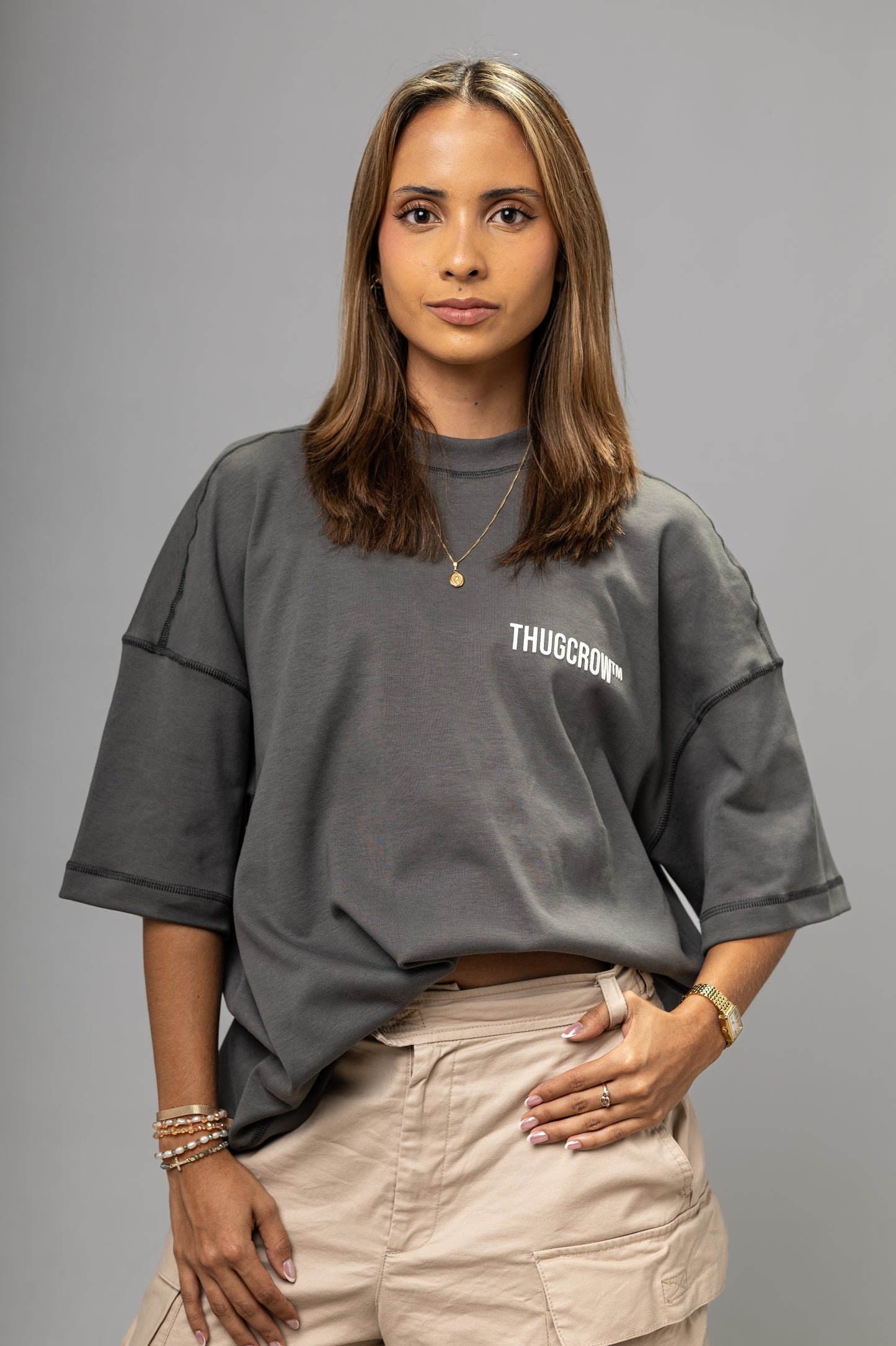 Thugcrow basics boxy fit T-shirt Lead Gray